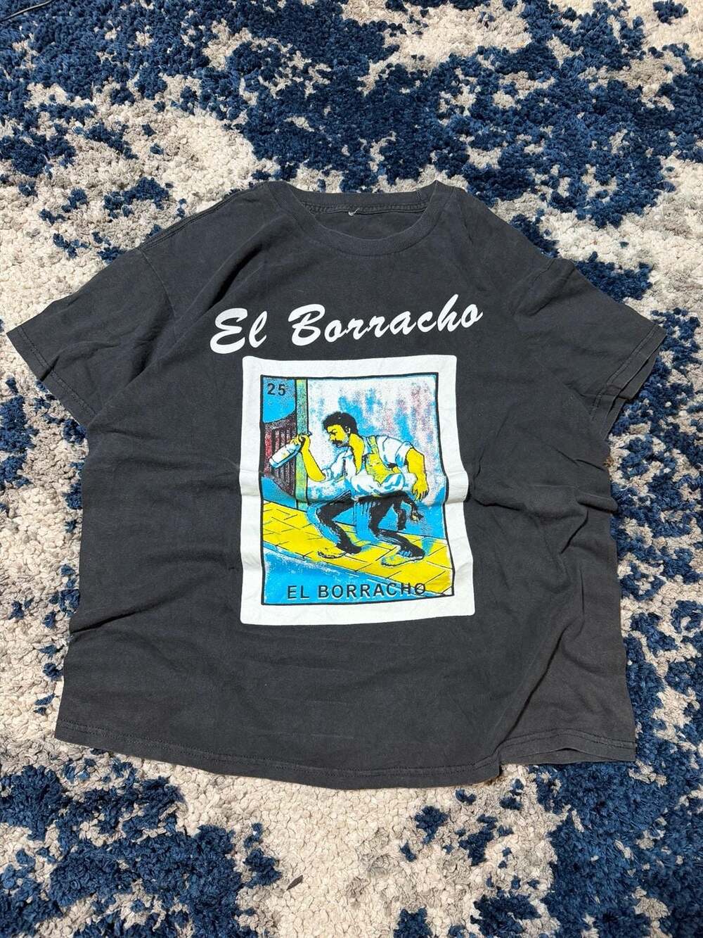 Loteria El Borracho Card #25 Graphic T-Shirt Black Size Medium